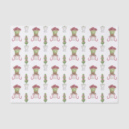 Wasserfarbe Burgund Amaryllis & Topiary Weihnachte Seidenpapier (Vorderseite)