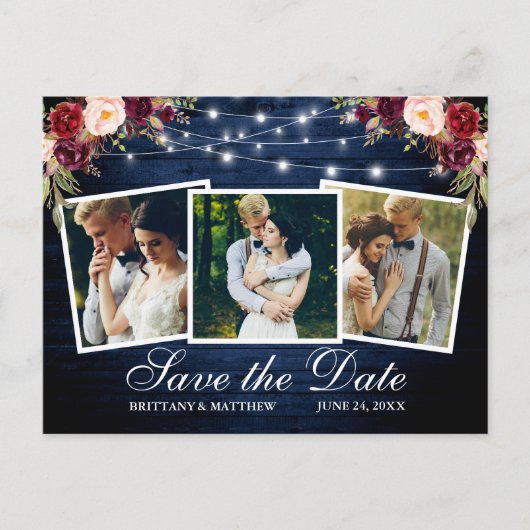 Wasserfarbe Burgund Bläserblau Holz 3 Foto Postkarte (Vorderseite)