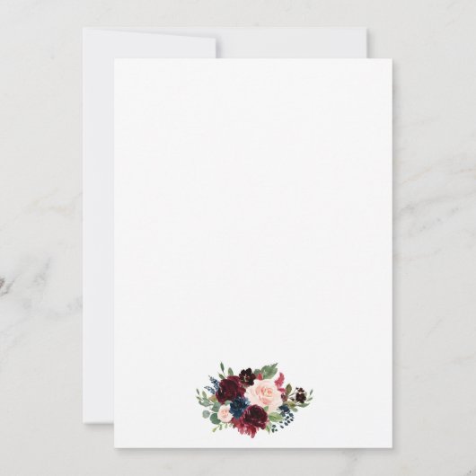 Wasserfarbe Burgund Blue Floral Geo Rahmen Save The Date (Rückseite)