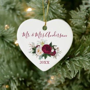 Wasserfarbe Burgund Blumengrün Hochzeitslied Keramik Ornament