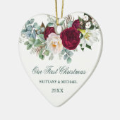 Wasserfarbe Burgund Blumengrün Lucca Herzstück Keramik Ornament (Links)