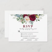 Wasserfarbe Burgund Blumengrün Meal W RSVP Karte (Vorne/Hinten)