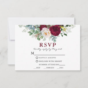 Wasserfarbe Burgund Blumengrün Meal W RSVP Karte