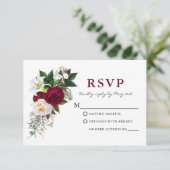 Wasserfarbe Burgund Blumengrün UAWG RSVP Karte (Stehend Vorderseite)