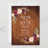 Wasserfarbe Burgund Blumenholz Gold Geo Rahmen Save The Date (Vorderseite)