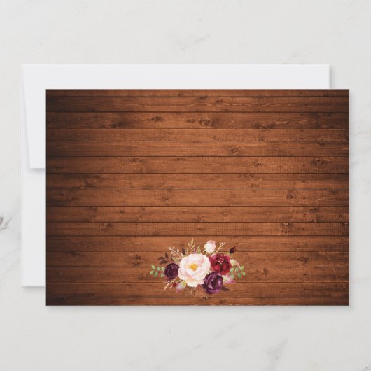 Wasserfarbe Burgund Blumenreath Rustikales Holz Save The Date (Rückseite)