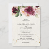 Wasserfarbe Burgund Blush Pink & Red Floral Einladung (Vorderseite)