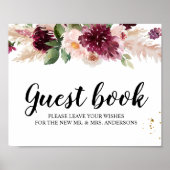 Wasserfarbe Burgund Blush Pink & Red Floral Poster (Vorne)