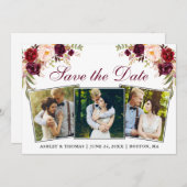 Wasserfarbe Burgund Blüte 3 Fotos Save The Date (Vorne/Hinten)