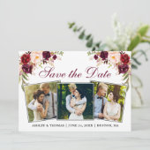 Wasserfarbe Burgund Floral 3 Foto Save The Date (Stehend Vorderseite)