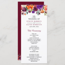 Wasserfarbe Burgund Lila Orange Floral Wedding Programm