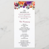 Wasserfarbe Burgund Lila Orange Floral Wedding Programm (Vorderseite)