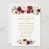 Wasserfarbe Burgund Pink Bläserne Hochzeit Gold Einladung (Vorderseite)