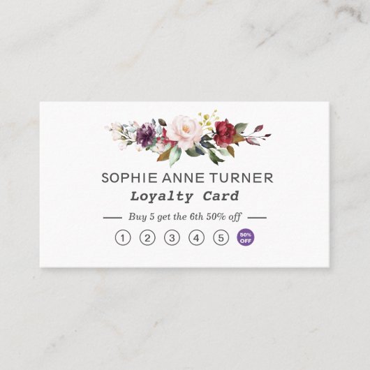 Wasserfarbe Burgund Pink Blume Beruflich Treuekarte (Vorderseite)