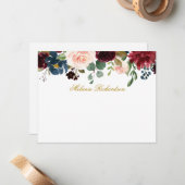 Wasserfarbe Burgund Rosa Blütengoldfarben Personal Mitteilungskarte (Vorderseite/Rückseite Beispiel)