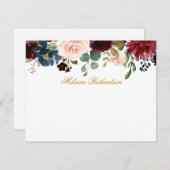Wasserfarbe Burgund Rosa Blütengoldfarben Personal Mitteilungskarte (Vorne/Hinten)