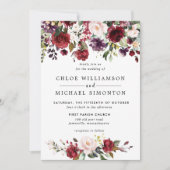 Wasserfarbe Burgund Rosa Rosa Blütenblume Rustikal Einladung (Vorderseite)