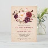 Wasserfarbe Burgund Rote Flora Rustikaler Boho Einladung (Stehend Vorderseite)