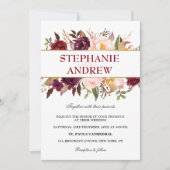 Wasserfarbe Burgund Rote Flora Rustikaler Boho Einladung (Vorderseite)