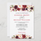 Wasserfarbe Burgund Rote Flora Rustikaler Boho Einladung (Vorderseite)