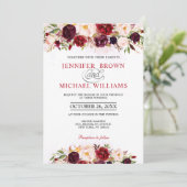 Wasserfarbe Burgund Rote Flora Rustikaler Boho Einladung (Stehend Vorderseite)