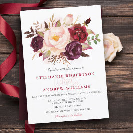 Wasserfarbe Burgund Rote Flora Rustikaler Boho Einladung