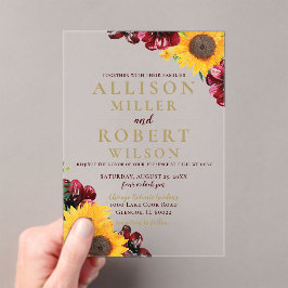 Wasserfarbe Burgund Sonnenblume Rustikale Hochzeit Acryleinladungen