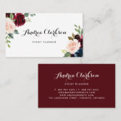 Wasserfarbe Burgund und Blauer Blumenstrauß Visitenkarte (Vorne/Hinten)