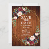 Wasserfarbe Burgundy Blauer Holzrahmen Save The Date (Vorderseite)