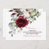 Wasserfarbe Burgundy Blush Blume Kinderdusche Dankeskarte (Vorne/Hinten)