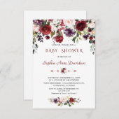 Wasserfarbe Burgundy Blush Blume Kinderdusche Einladung (Vorne/Hinten)