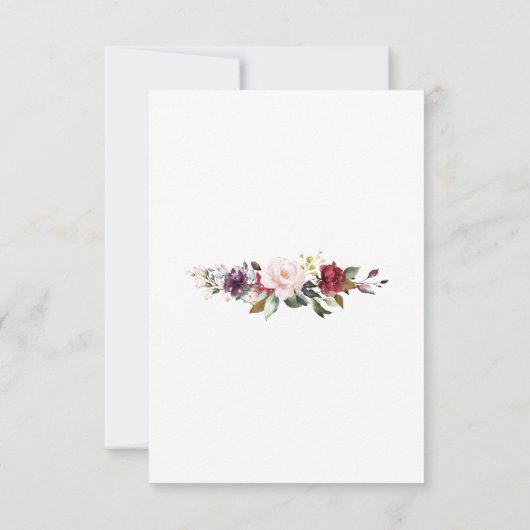 Wasserfarbe Burgundy Blush Floral Antlers Wedding RSVP Karte (Rückseite)