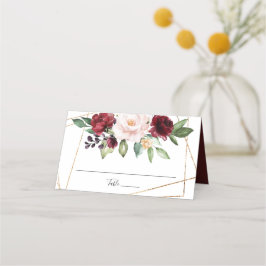 Wasserfarbe Burgundy Blush Floral Gold Geometrie Platzkarte
