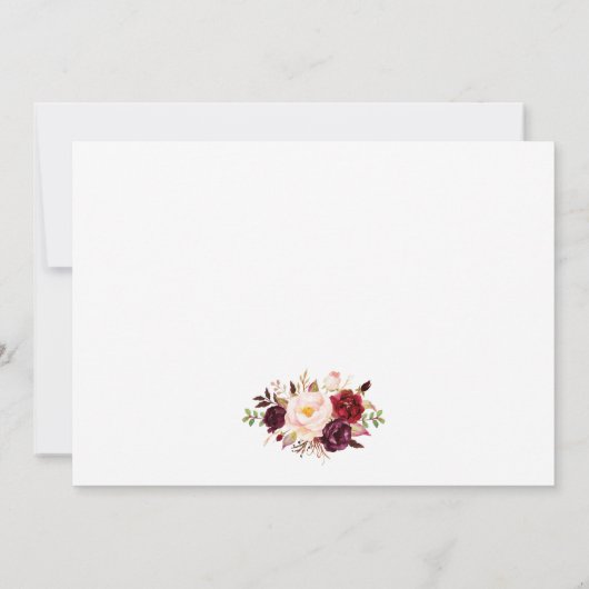 Wasserfarbe Burgundy Floral Strichen Save The Date (Rückseite)