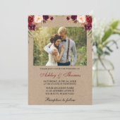 Wasserfarbe Burgundy Foto Kraft Hochzeit Einladung (Stehend Vorderseite)
