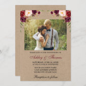 Wasserfarbe Burgundy Foto Kraft Hochzeit Einladung (Vorne/Hinten)