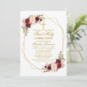 Wasserfarbe Burgundy Georahmenkommunion Einladung (Stehend Vorderseite)