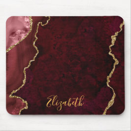 Wasserfarbe Burgundy Gold Marble Agate Geode Mousepad