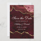 Wasserfarbe Burgundy Gold Marble Agate Geode Save The Date (Vorderseite)