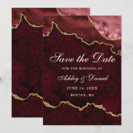 Wasserfarbe Burgundy Gold Marble Agate Geode Save The Date