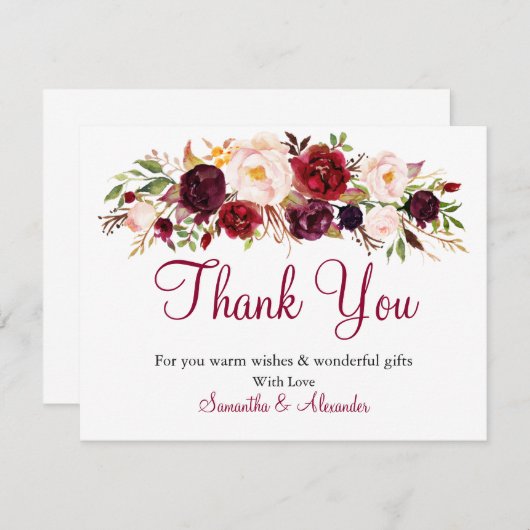 Wasserfarbe Burgundy Marsala Blume Danke Karte (Vorne/Hinten)