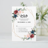 Wasserfarbe Burgundy Navy Blue Floral Geometric RSVP Karte (Stehend Vorderseite)