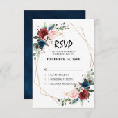 Wasserfarbe Burgundy Navy Blue Floral Geometric RSVP Karte (Vorne/Hinten)