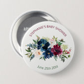 Wasserfarbe Burgundy Navy Blume Kinderdusche Button (Vorne & Hinten)