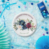 Wasserfarbe Burgundy Navy Blume Kinderdusche Pappteller (Party)