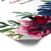 Wasserfarbe Burgundy Navy Blume Kinderdusche Poster (Ecke)
