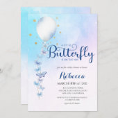Wasserfarbe Butterflies Balloon Babydusche Einladung (Vorne/Hinten)