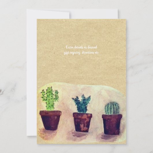 Wasserfarbe CACTI Abfahrt Party Rustikale Einladun Einladung (Rückseite)