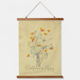 Wasserfarbe California Poppy Blume Blumenstrauß Ar Wandteppich Mit Holzrahmen