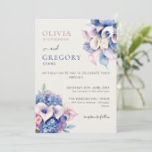 Wasserfarbe Calla Lilies & Hydrangeas Foto Hochzei Einladung (Stehend Vorderseite)